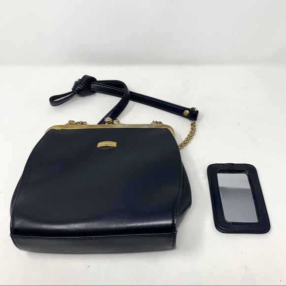 VINTAGE Liz Claiborne Black Faux Leather Clasp Top Purse - Picture 8 of 13